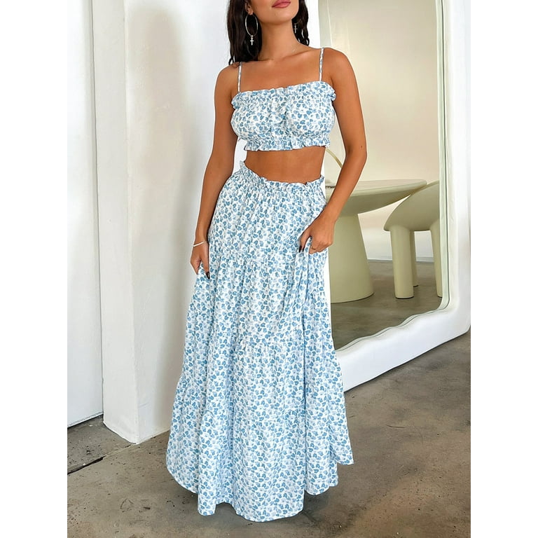 Crop top and high waisted maxi skirt set hotsell