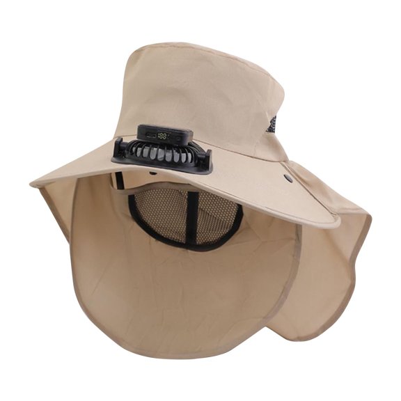 Fewfanhot Men's & Women's Full Coverage Cooling Sun Hat with Fan, Detachable Neck Flap & Face Cover Quick-Dry Fabric, UV Protection for Fishing, Farming, Outdoor Work