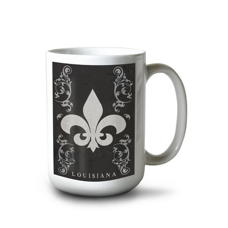 

15 fl oz Ceramic Mug Louisiana Flourish and Fleur de Lis Black Dishwasher & Microwave Safe