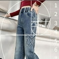 thumbnail image 6 of XIMIN Kid Girls Flared Jeans Bell Bottoms Elastic Waist Ripped Cute Wide Leg Denim Pants Elastic Waist Loose Fit School Trousers Vintage Y2k Streetwear Aesthetic Teen Clothes, 6 of 8