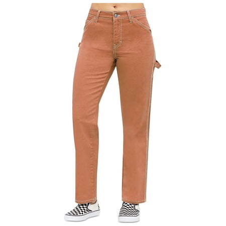 DICKIES Womens Orange Pocketed Zippered Carpenter High Rise Straight leg Pants 1\25 Waist
