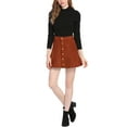 thumbnail image 2 of MODA NOVA Juniors Faux Suede Button Front A-Line Mini Skirt, 2 of 6