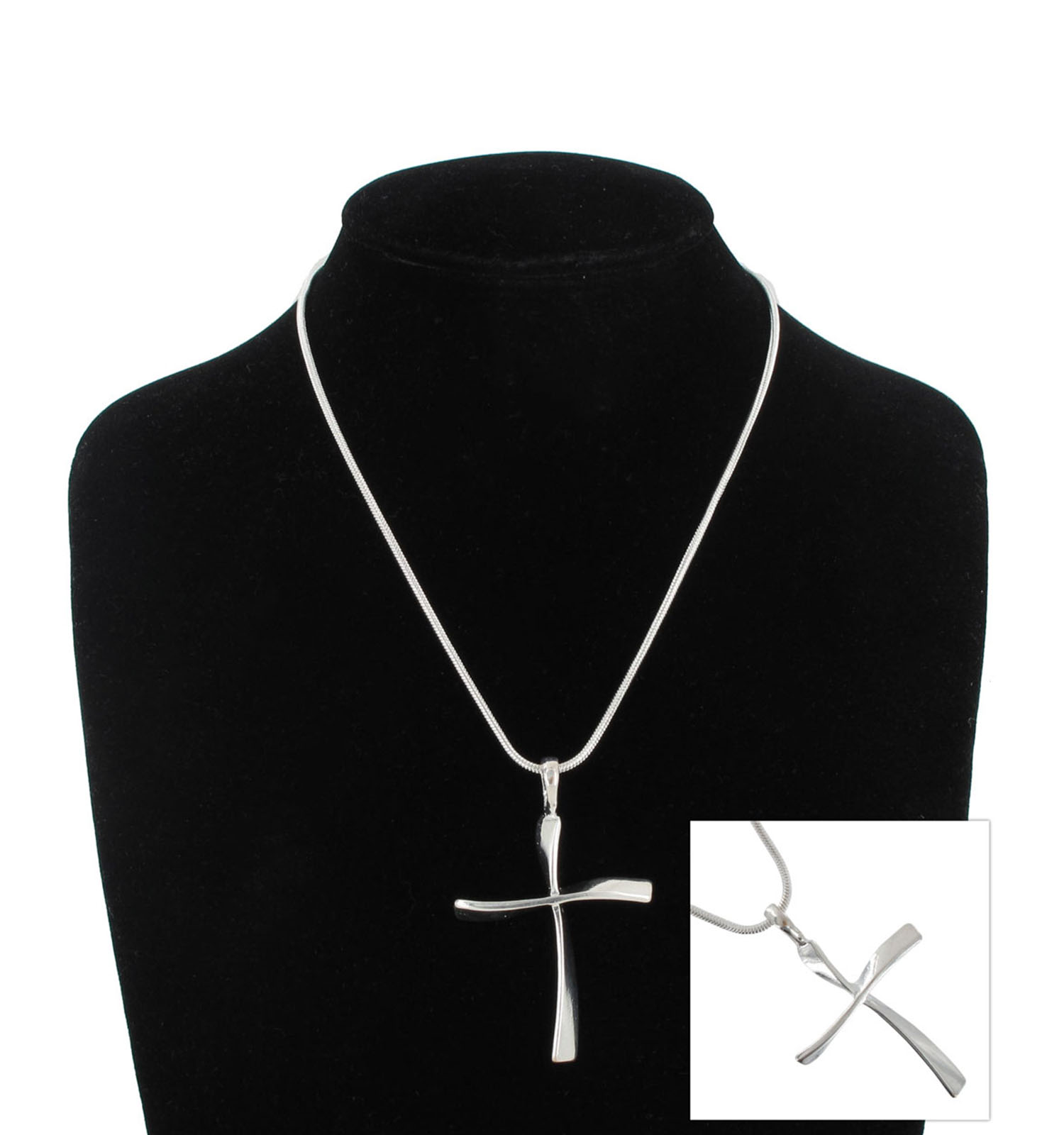Simple Cross Religious Non Tarnish Silver Tone Omega Chain Pendant