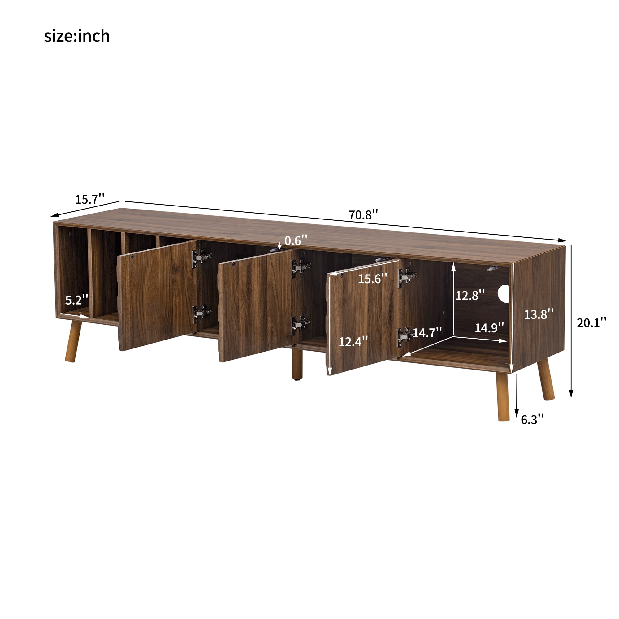 Euroco 70" Mid-Century Modern TV Stand, Media Console Table for TVs up to 80'', Entertainment Center with 5 Solid Wood Legs for Living Room, Bedroom