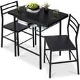 thumbnail image 1 of Songqin 3-Piece Modern Dining Set, Space Saving Dinette for Kitchen, Dining Room, Small Space w/Steel Frame, Built-in Storage Rack - Black/Black, 1 of 14