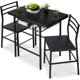 thumbnail image 1 of Songqin 3-Piece Modern Dining Set, Space Saving Dinette for Kitchen, Dining Room, Small Space w/Steel Frame, Built-in Storage Rack - Black/Black, 1 of 14