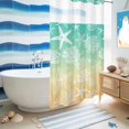 thumbnail image 5 of No Hook Shower Curtain, Teal Yellow Ombre Coastal Shower Curtains for Bathroom with See Through Top Window, Sea Nautical Summer Beach Starfish Coral Waterproof Bath Curtain Small Stall 36"x78", 5 of 9