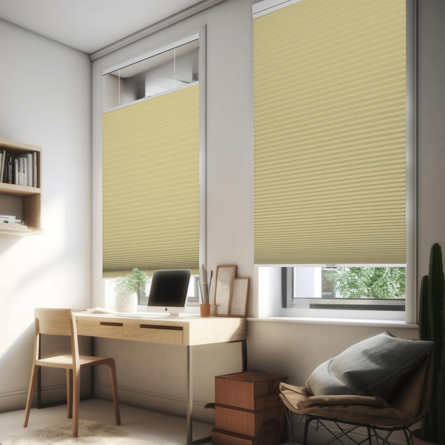 Chicology Cream Blackout Cordless Top Down Bottom Up Cellular Shades 33.75 in. W x 72 in. L