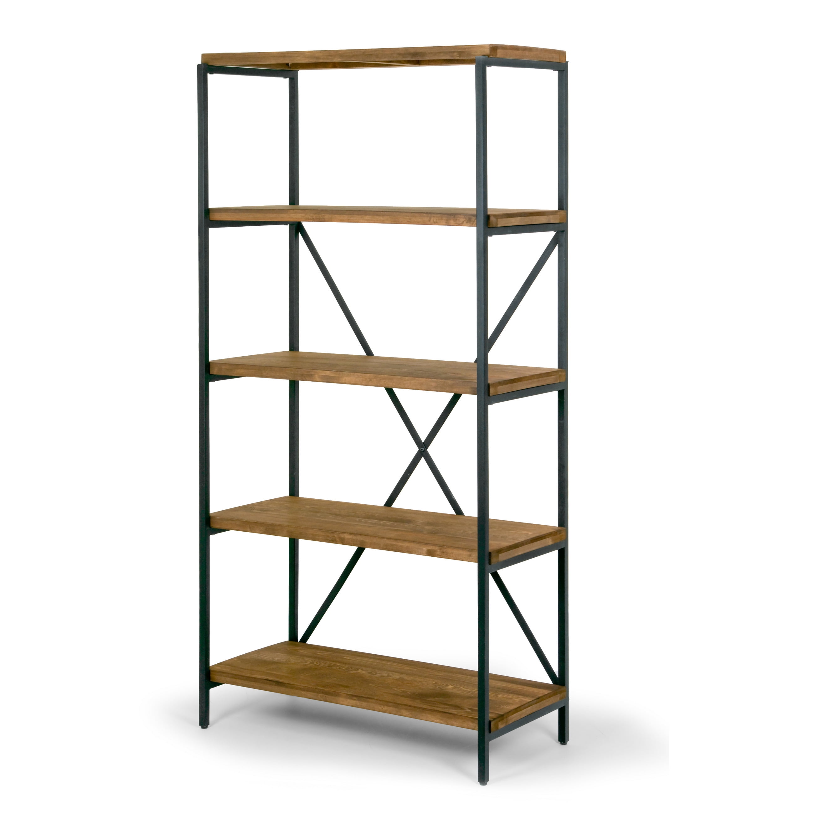 Ailis 67" Brown Pine Wood Shelf Etagere Bookcase Media Center with
