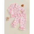 thumbnail image 3 of Suealasg 2Pcs Little Girls Fall Pajamas Set Heart Print Long Sleeves Lapel Shirts Top + Long Pants 1T 2T 3T 4T 5T Toddler Kids Girls Loungewear Sleepwear Outfits, 3 of 7