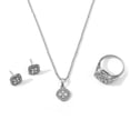 thumbnail image 3 of CILENON Jewelry Necklace Earrings Ring Diamond Three Piece Set Love Friendship Promise Eternal Ring Exquisite Rings Necklace Earrings Jewelry Set Diamond Zircon Chain Pendant (Silver,One Size), 3 of 6