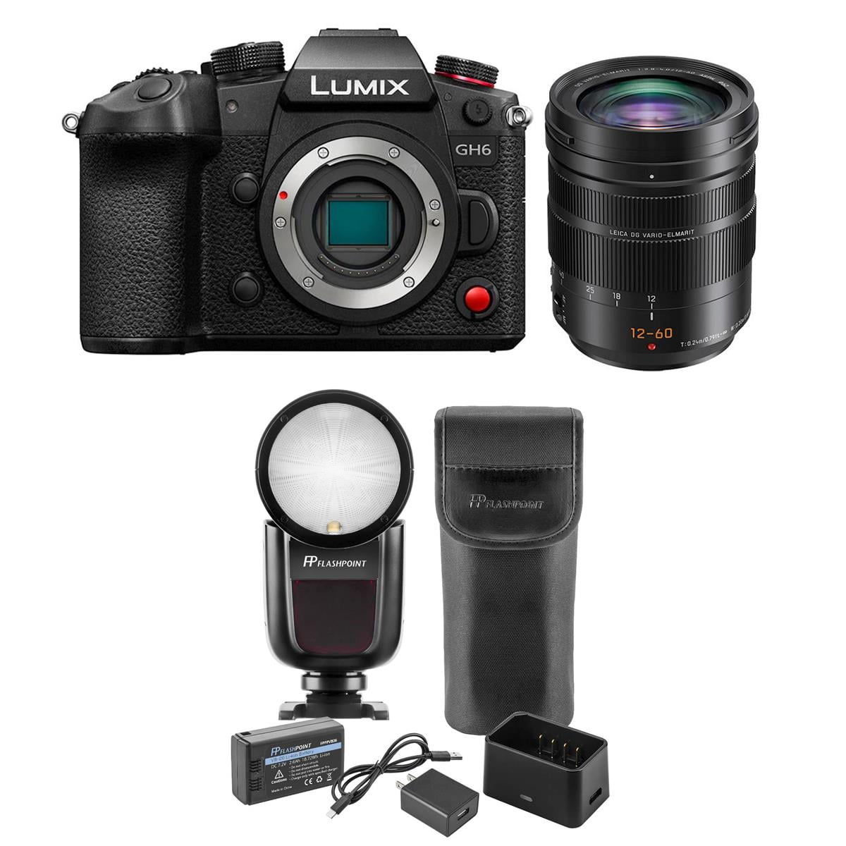 Panasonic Lumix GH6 Mirrorless Camera with Lumix DG Vario-Elmarit 12-60mm f/2.8-4.0 Aspherical Lens, with Flashpoint Zoom Li-on X R2 TT - Walmart.com