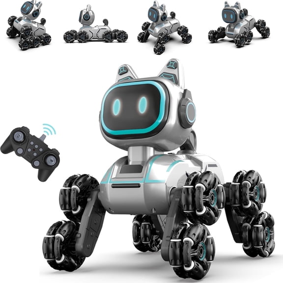 Burufy Rc Robot Dog Toys for Kids, Intelligent Robot Toys with Light & Sound, 8WD Stunt RC Dog Smart Robot Toy Gift for Boys Girls