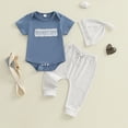thumbnail image 2 of CAUYDY Preemie Baby Boys Clothing Newborn Shower Gift for Boy Clothes Romper + Pants + Warm Hat 3PCS Spring Summer Fall Winter Layette Set All Seasons (Sizes 6-9 Months,Blue), 2 of 9