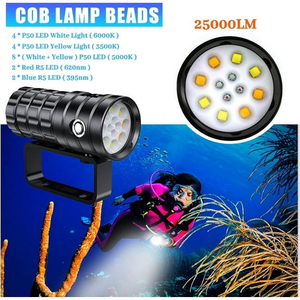 Olympus Tough Tg-7 Genwiss 25000Lumen Dive Light - 100M Waterproof Underwater Flashlight With Type-C Charging (3 Batteries) Diving Flashlight