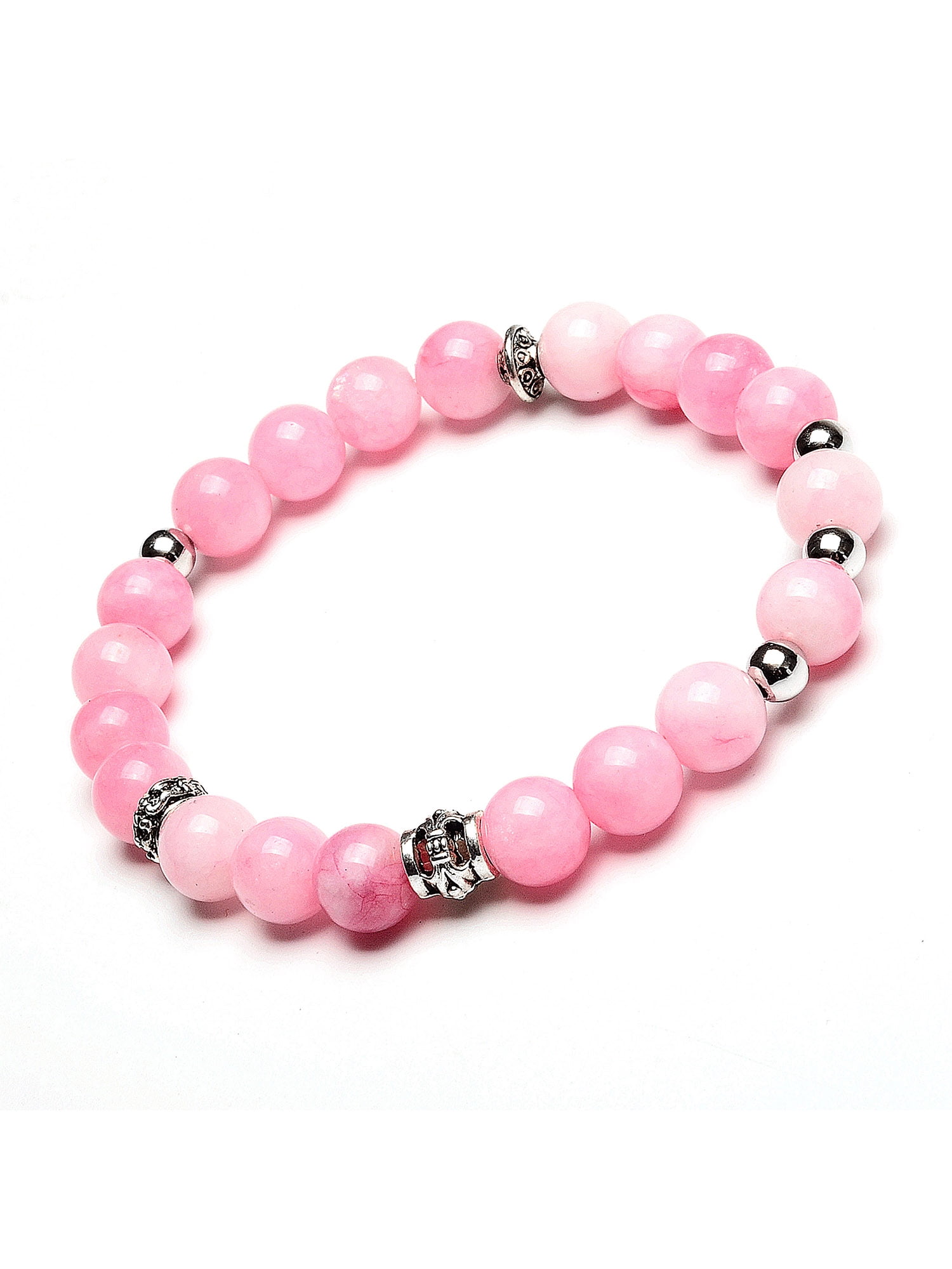 Solid Tone Stone Beads Charm Bracelet by Aloha 808: Pink