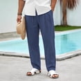 thumbnail image 5 of Zimjoy Big and Tall Men's Casual Pants Summer Cotton Linen Wide Leg Trousers Lightweight Breathable Lounge Pants, Navy 4XL, 5 of 5
