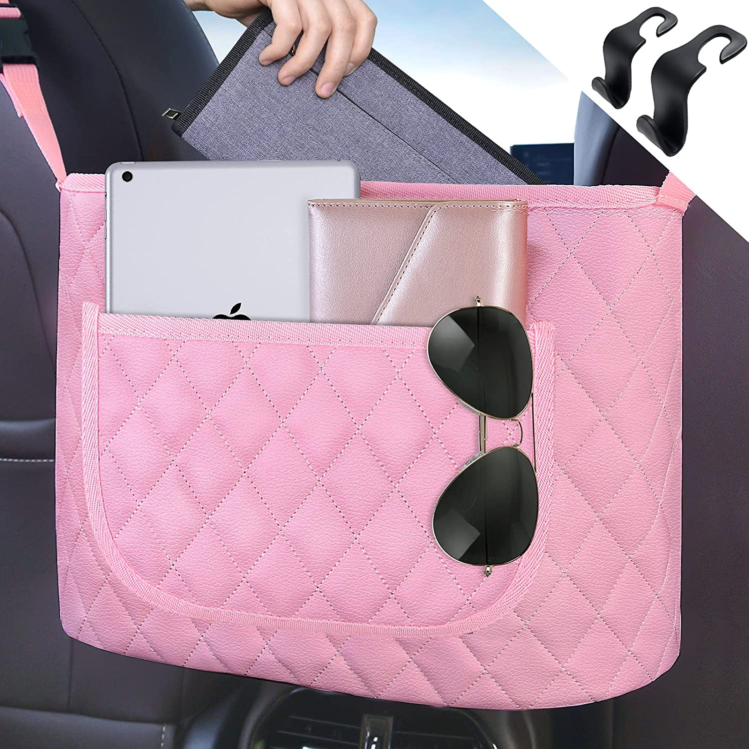 Pink Handbag Holder for Car Seat Back Car Organizer Purse Holder for car Car Back Seat Pocket Storage Pouch Bags Between Seats with 2 PCS Car Hook Walmart