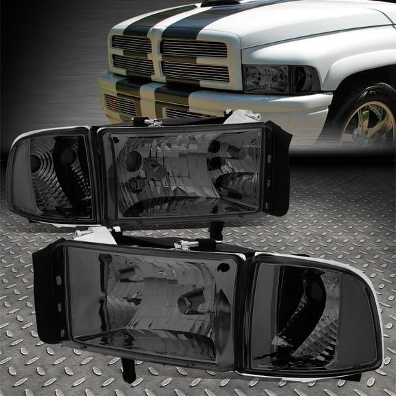 NUVISION for 94-02 Dodge Ram 1500 2500 3500 Smoked Lens Clear Corner Headlight Lamps