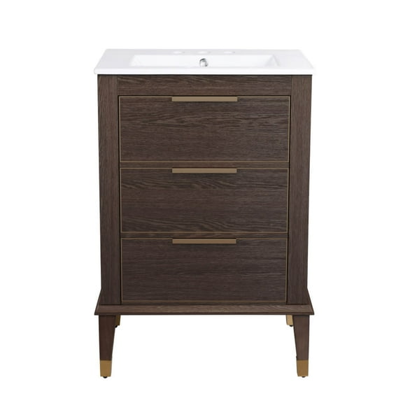Swiss Madison SM-BV390-3 Hugo 24" Free Standing Single Basin Vanity Set - Brown Oak /