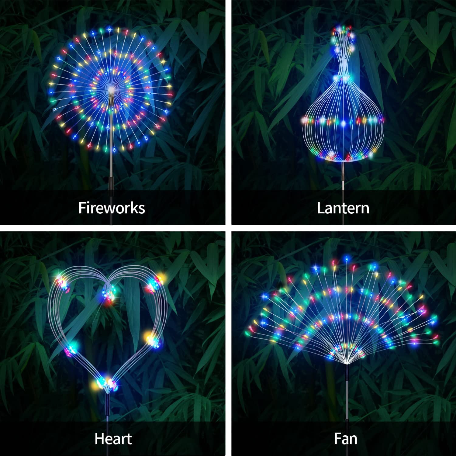 4 Pack Outdoor Solar Garden Lights, 120 LED Wire Waterproof Solar Garden Fireworks Lamp with Remote, 8 Modes Decorative Sparkles Stake Landscape Light for Garden Pathway Lawn Decor (Colorful)