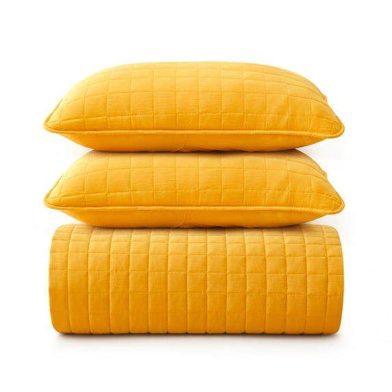 UNIKOME Lightweight 3 Piece Microfiber Coverlet Set Quilted Design, Yellow, Twin