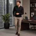 thumbnail image 3 of AZoiNM Men's Long Sleeve Henley Shirt Waffle Knit Regular Fit Casual Pullover Tee Soft Lightweight Button Front Top for Fall Winter Spring, 3 of 12