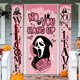 thumbnail image 1 of Banner rosa de Halloween, cartel para puerta de entrada con película de terror de Halloween, para decoraciones de puerta de Halloween al aire libre, 1 of 5
