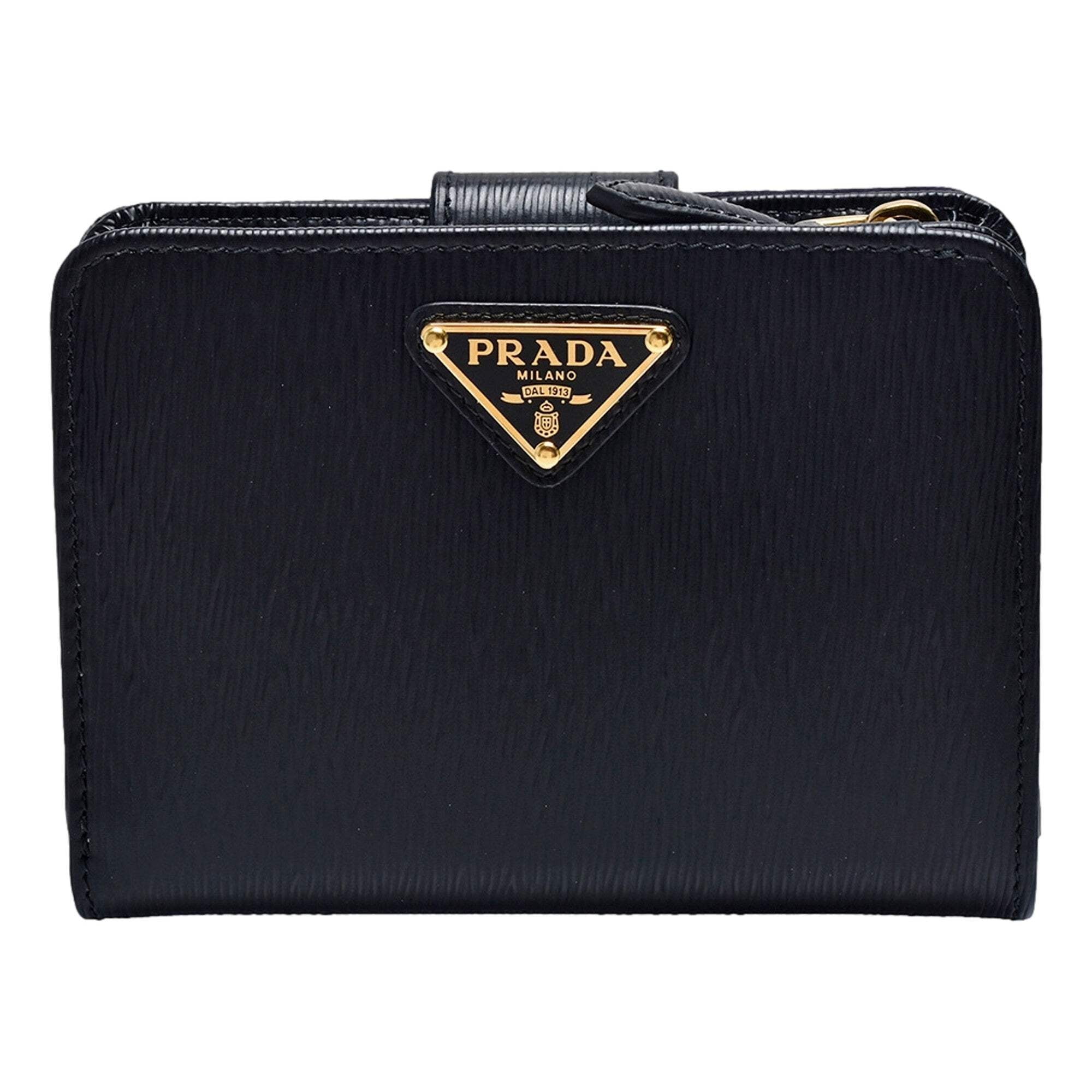 小物 Prada Multi Wallet Black Leather Prada Womens Vitello Move Black Leather Compact Envelope Trifold
