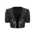 thumbnail image 3 of inlzdz Womens Glitter Sequins Short Sleeve Open Front Cropped Jacket Cardigan Black XL, 3 of 5