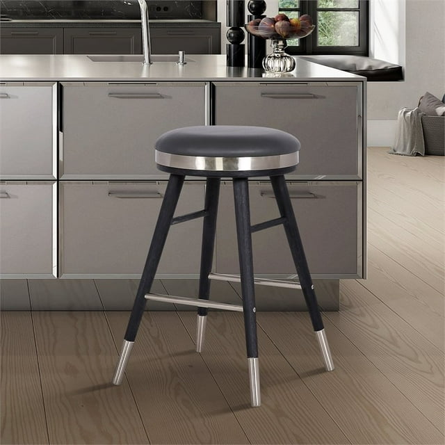 Clara Backless Modern 26" Grey Faux Leather Bar Stool