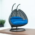 thumbnail image 4 of LeisureMod 2 Person Wicker Egg Chair Outdoor Indoor Bedroom Patio Hanging Lounge Swing Hammock Chairs with Black Stand and UV Resistant Cushions (Blue), 4 of 10