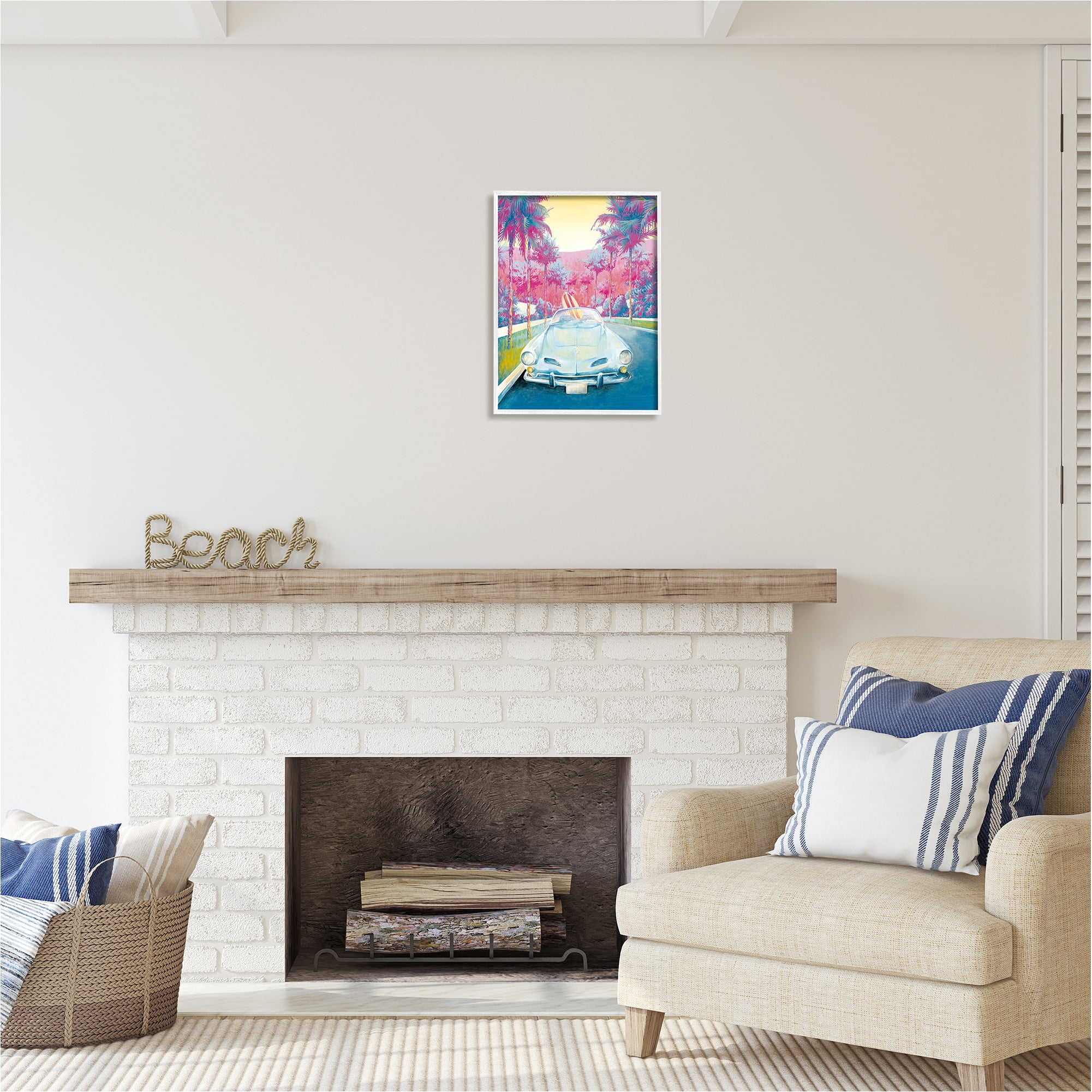 Stupell Industries Tropical Classic Car Transportation Painting White Framed Art Print Wall Art, 16 x 20