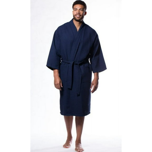 Mens Long Waffle Kimono Lightweight Cotton Robe, Hotel Spa Bathrobe for Men - Adult - Unisex - Taupe - One Size