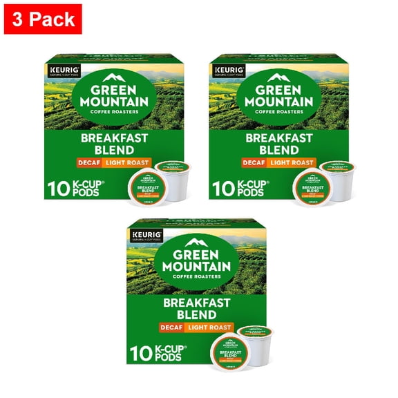 Green Mountain Coffee Roasters Breakfast Blend Decaf Light Roast K-Cup Coffee Pods 10 ct - 3 Pack
