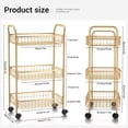 thumbnail image 2 of 3 Tier Rolling Utility Cart, Storage Trolley Service Cart with Wheels Easy Assembly for Kitchen, Living Room, Office, Salon, Gold, 2 of 6