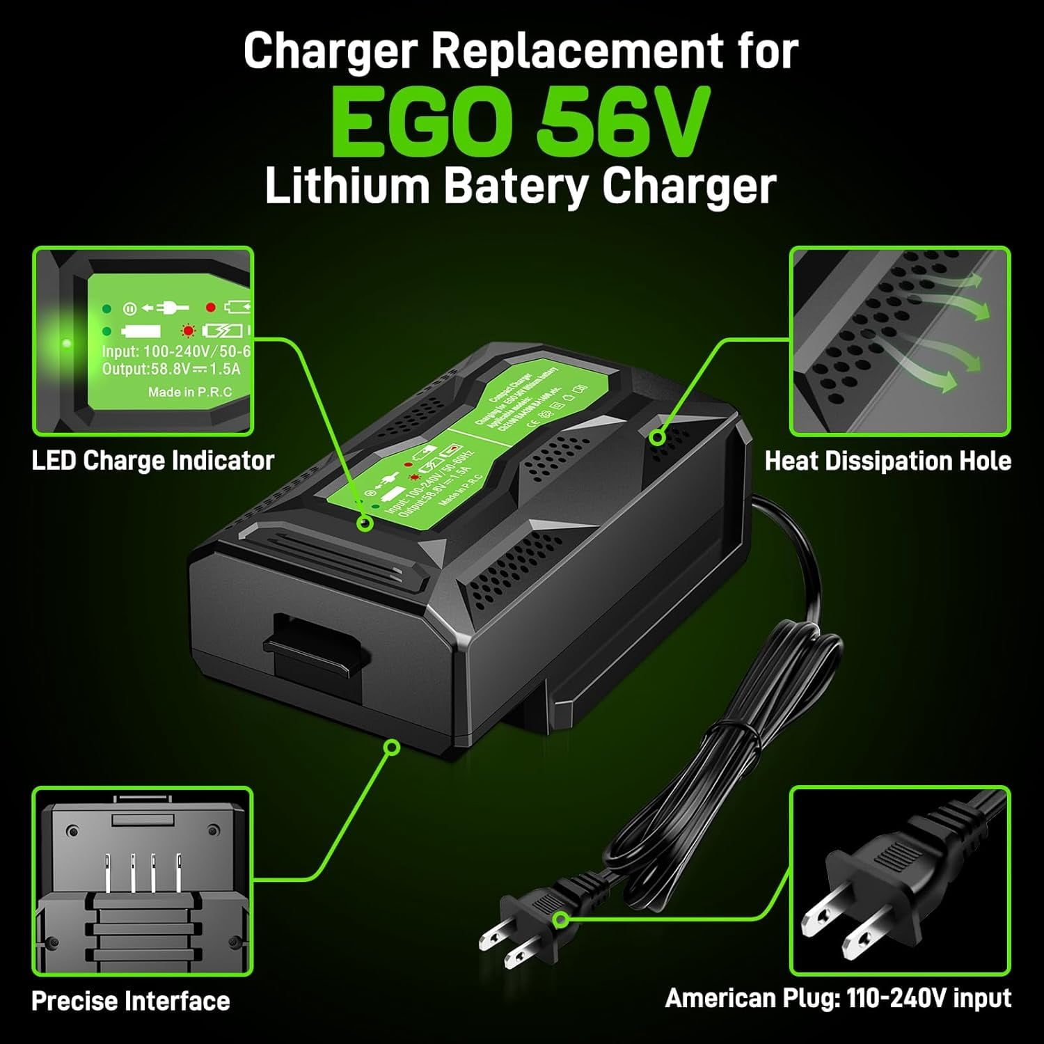 Rapid Charger Replace for EGO 56V Battery Charger CH2100 CH3200 CH5500 CH2800D, Compatible with EGO 56-Volt Lithium-ion Batttery BA2800 BA4200 BA1400