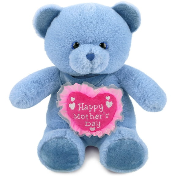 DolliBu Happy Mother's Day Super Soft Plush Baby Blue Bear - Cute Stuffed Animal Present With Pink Heart Message for Best Mommy, Grandma, Wife, Daughter - Cute Wild Life Plush Toy Gift - 8 Inch