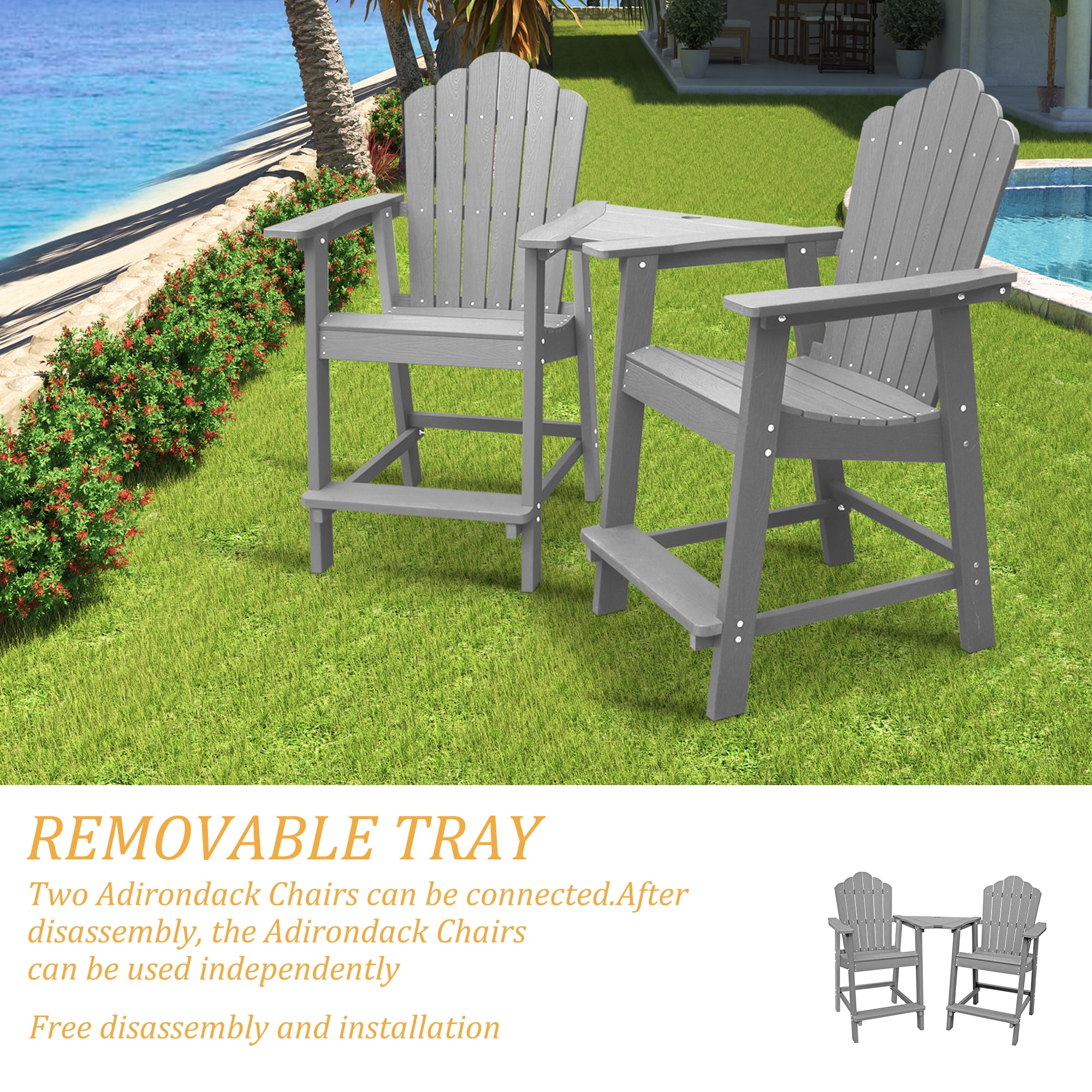 Connecting Tray Table, HIPS Polywood, Weather-Resistant, Umbrella Hole, Outdoor Patio Furniture