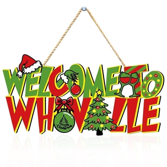 STYZIGZZ Christmas Tree Decorations,Hanging Wooden Christmas Sign Welcome To Whoville Christmas Decorations Indoor Ornaments Front Door Decor Supplies