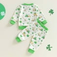 thumbnail image 4 of CAICJ98 Toddler Baby Boy St Patricks Day Outfit Cute Clover Print Long Sleeve Sweatshirt Elastic Pants Infant Spring Clothes (Green,2-3 Years), 4 of 7