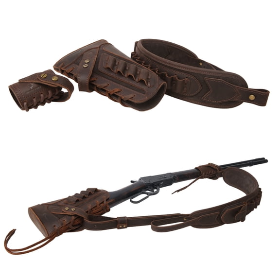 WAYNE'S DOG No Drill Gun Leather Buttstock Cover with Padded Gun Sling .308 .40-65 .45-70 .22-250 .30-06 .300WIN