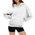 thumbnail image 3 of Women's Fashion Oversized Drop Shoulder Long Sleeve Sweatshirt Solid Color Hooded Sweatshirt for Comfortable Fit,White,S, 3 of 6
