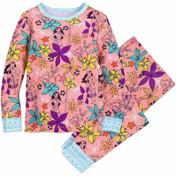 Disney Store Moana 2 PC Long Sleeve Tight Fit Cotton Pajama Set Girl Size 5