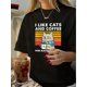 thumbnail image 1 of Camiseta De Verano MujerWomen'S Vintage Cat & Coffee Print T-Shirt, Polyester 100% Knit Fabric, Crew Neck, Short Sleeve, Regular Length, Geometric Pattern, Summer Casual TeeFather's Day, Mother's Da, 1 of 7