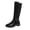 Black, variant on Womens Knee High Boots Round Toe Block Heel Faux Leather Elastic Panel Metal Buckle Side Zipper Riding Casual Boots Wine Size US5
