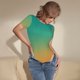 thumbnail image 3 of Fotbe Orange To Teal Gradient1 Body de Mujer con Cuello Redondo y Mangas Cortas, Sin Mangas Ajustado, Suave, Cómodo y Básico-Medium, 3 of 7