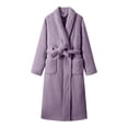 thumbnail image 2 of Women's Double Sided Plush Knee Length Robe, Belted Shawl Collar Bathrobe with Pockets, Soft Flannel Sleepwear, Cozy Long Loungewear, Warm Fleece Open Front Gown Purple One Size, 2 of 7