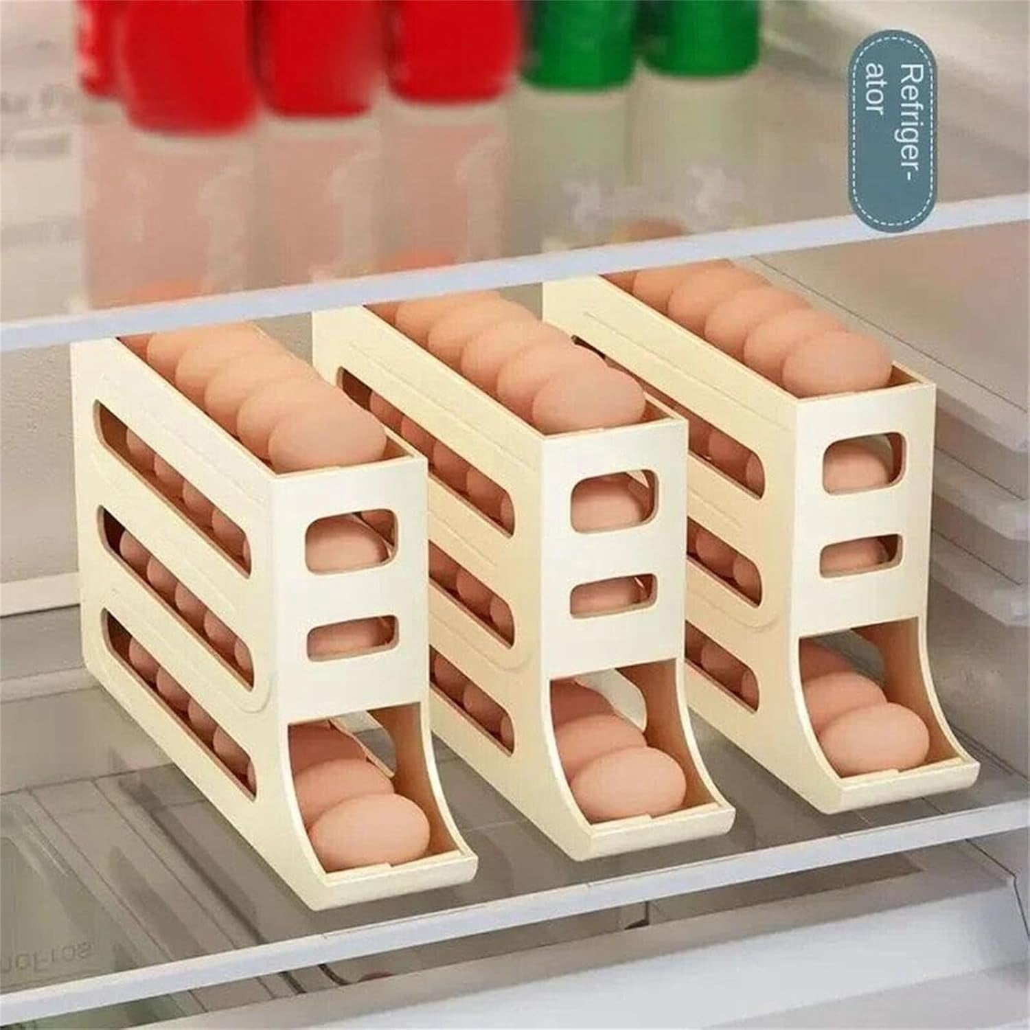 Dispensador De Huevos para Refrigerador, Organizador De Huevos, 4 Tiers Egg Holder for Fridge, Auto Rolling Fridge Egg Organizer, Egg Holder Countertop, Egg Dispenser Holder