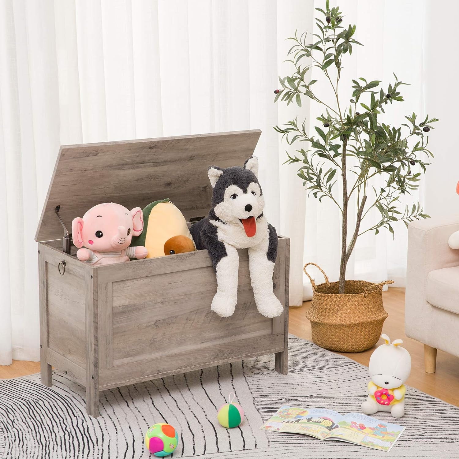 Toy Box, Retro Wooden Look Storage Chest with Safety Hinge, Entryway Storage  Supports 220 lb, 29.9 x 15.7 x 18.9 Inches Toy Chest Organizer, Easy Assembly (Greige) BG75CW01G1